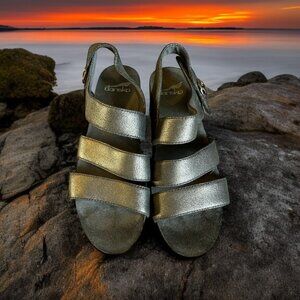 Dansko Women's Stacey Wedge Leather Sandals Metallic Bronze SZ 6B
